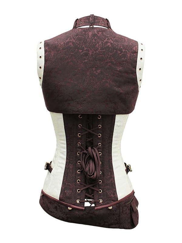 KREMOWO - BRĄZOWY TEATRALNY GORSET WYSZCZUPLAJĄCY  MODELUJĄCY GORSETY-PL.PL