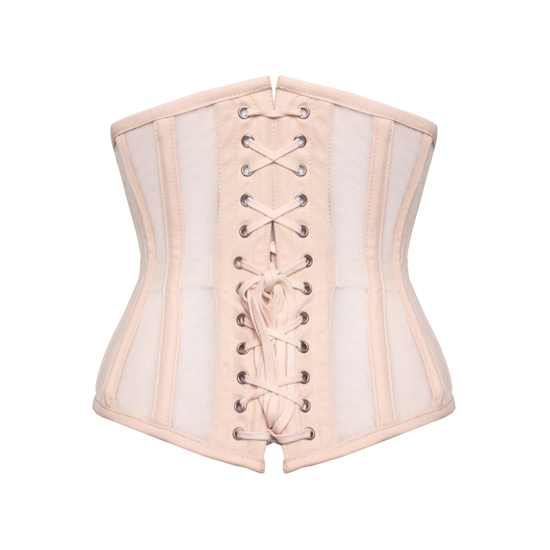 wyszczuplający gorset w kolorze nude BEŻOWY SIATECZKOWY GORSET - ZIPP