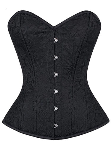 Czarny Gorset Wyszczuplający- Elegancki Żakard, Redukcja talii, Płaski brzuch ŻAKARDOWY CZARNY GORSET NA BIUST