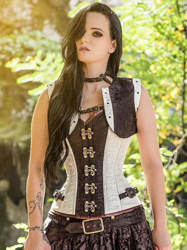 KREMOWO - BRĄZOWY TEATRALNY GORSET WYSZCZUPLAJĄCY  MODELUJĄCY GORSETY-PL.PL