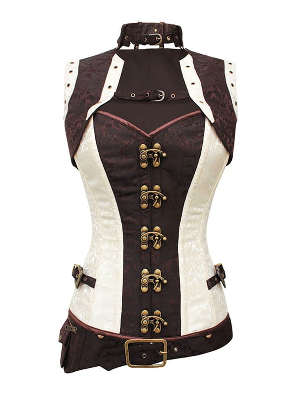 KREMOWO - BRĄZOWY TEATRALNY GORSET WYSZCZUPLAJĄCY  MODELUJĄCY GORSETY-PL.PL