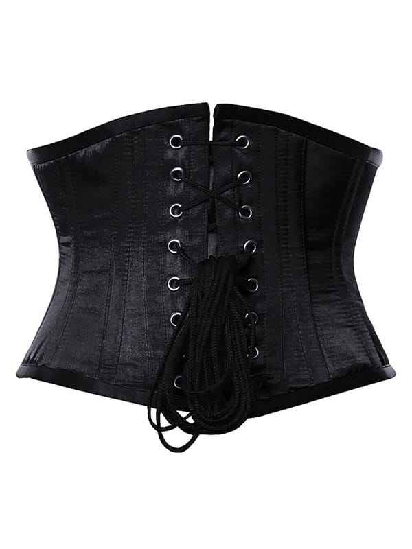 KRÓTKI CZARNY GORSET WYSZCZUPLAJĄCY MODELUJĄCY GORSETY-PL.PL PODKREŚLAJĄCY TALIĘ  WIĄZANY